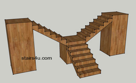 y shaped stairway design with walls under landing