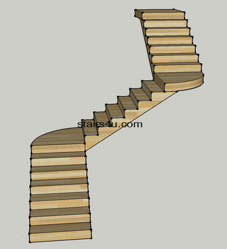 z stair design with two curved or circular landings